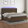 Letto a Molle Materasso e LED MarroneScuro 200x200cm in Tessuto