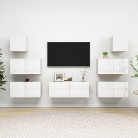 Set di Mobili Porta TV 7 pz Bianco Lucido in Legno Multistrato