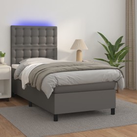 Giroletto Molle con Materasso e LED Grigio 80x200cm Similpelle