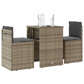 Set da Bistrò 3 pz con Cuscini Beige in Polyrattan