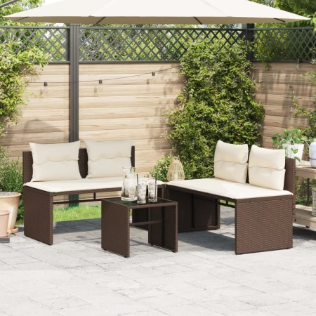 Set Divano da Giardino 4 pz con Cuscini Marrone in Polyrattan