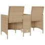 Divano Giardino 2 Posti con Tavolo e Cuscini Beige Polyrattan