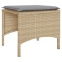 Divano Giardino 2 Posti con Tavolo e Sgabelli Beige Polyrattan