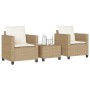 Set da Bistrò 3 pz con Cuscini Beige in Polyrattan