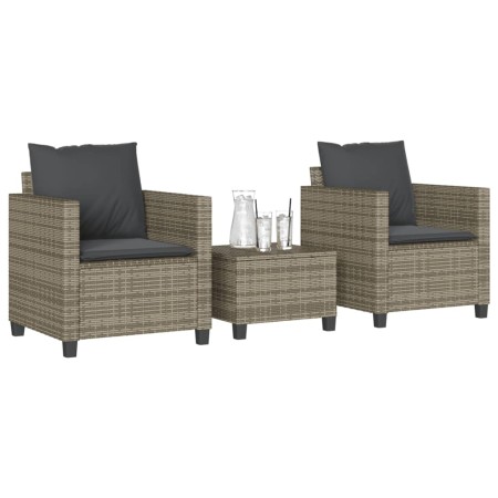 Set da Bistrò 3 pz con Cuscini Grigio in Polyrattan