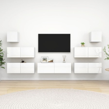 Set di Mobili Porta TV 7 pz Bianco Lucido in Legno Multistrato