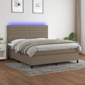 Letto a Molle con Materasso e LED Tortora 180x200 cm in Tessuto