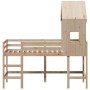 Letto Soppalco con Scala e Tetto 80x200 cm Legno Massello Pino