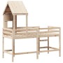 Letto Soppalco con Scala e Tetto 80x200 cm Legno Massello Pino