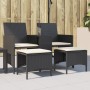 Divano Giardino 2 Posti con Tavolo e Sgabelli Nero Polyrattan