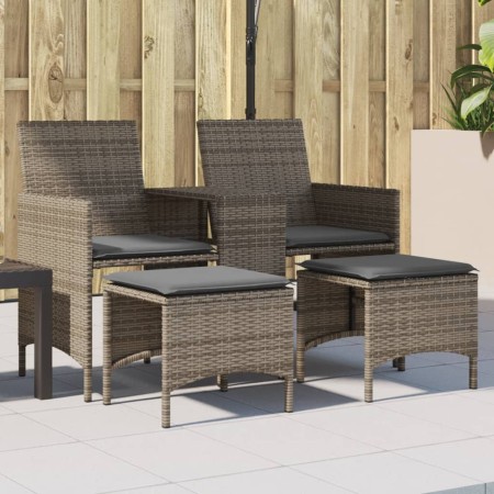 Divano Giardino 2 Posti con Tavolo e Sgabelli Grigio Polyrattan