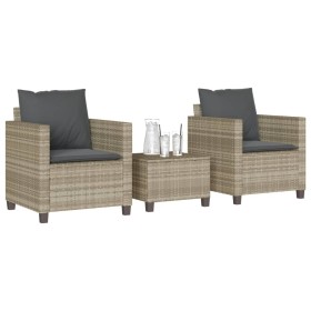 Set da Bistrò 3 pz con Cuscini Grigio Chiaro in Polyrattan