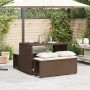 Set da Pranzo da Giardino 3pz con Cuscini in Polyrattan Marrone