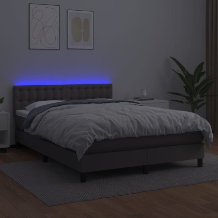 Giroletto Molle con Materasso e LED Grigio 140x200cm Similpelle