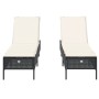 Lettini Prendisole con Cuscini 2 pz Neri in Polyrattan