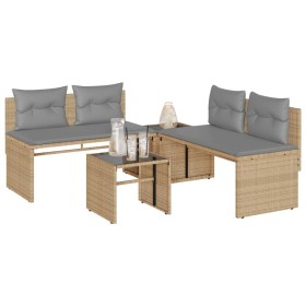 Set Divano da Giardino 4 pz con Cuscini Beige in Polyrattan