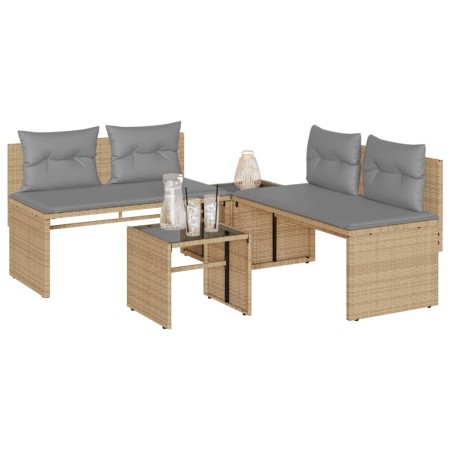 Set Divano da Giardino 4 pz con Cuscini Beige in Polyrattan