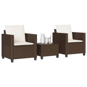 Set Bistrò 3 pz con Cuscini Marrone in Polyrattan