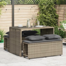 Set da Pranzo da Giardino 3 pz con Cuscini in Polyrattan Grigio