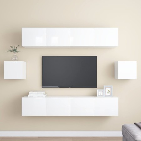 Set di Mobili Porta TV 6 pz Bianco Lucido in Legno Multistrato