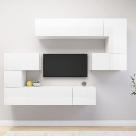 Set di Mobili Porta TV 8 pz Bianco Lucido in Legno Multistrato