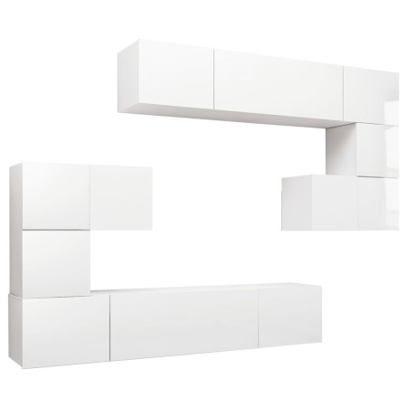 Set di Mobili Porta TV 8 pz Bianco Lucido in Legno Multistrato