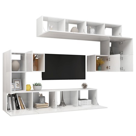 Set di Mobili Porta TV 8 pz Bianco Lucido in Legno Multistrato