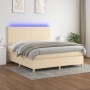 Letto a Molle con Materasso e LED Crema 160x200 cm in Tessuto