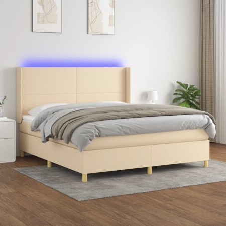 Letto a Molle con Materasso e LED Crema 160x200 cm in Tessuto