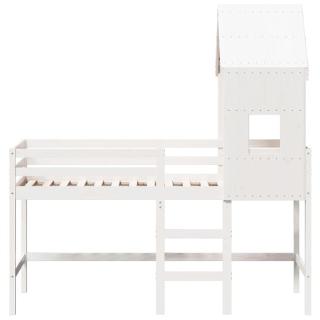 Letto Soppalco con Scala e Tetto Bianco 90x200 cm Massello Pino