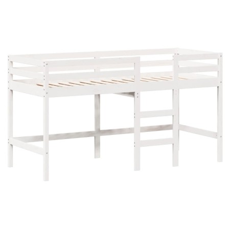 Letto Soppalco con Scala e Tetto Bianco 90x200 cm Massello Pino