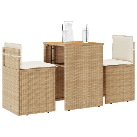 Set da Bistrò 3 pz con Cuscini Beige in Polyrattan