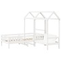 Set Letto e Panca con Tetto Bianco 90x190cm Legno Massello Pino