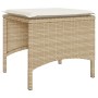 Divano Giardino 2 Posti con Tavolo e Sgabelli Beige Polyrattan