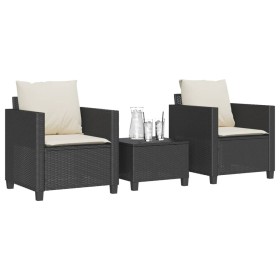 Set da Bistrò 3 pz con Cuscini Nero in Polyrattan