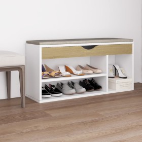 Panca Scarpe Cuscino Bianco Rovere Sonoma 104x30x49 Multistrato