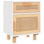 Comodini 2 pz Bianchi Legno Massello di Pino e Rattan Naturale