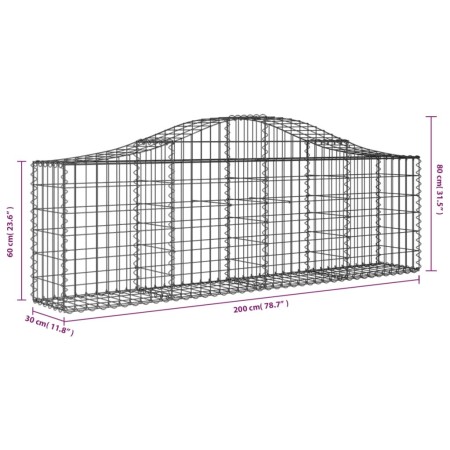 Cesti Gabbioni ad Arco 8 pz 200x30x60/80 cm Ferro Zincato