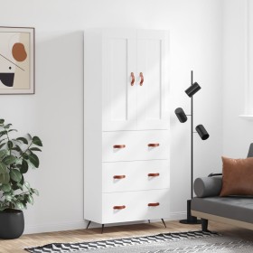 Credenza Bianco Lucido 69,5x34x180 cm in Legno Multistrato