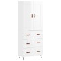 Credenza Bianco Lucido 69,5x34x180 cm in Legno Multistrato