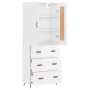 Credenza Bianco Lucido 69,5x34x180 cm in Legno Multistrato