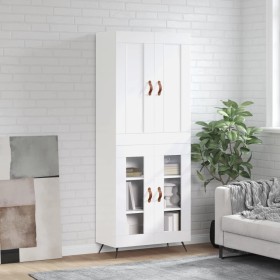 Credenza Bianco Lucido 69,5x34x180 cm in Legno Multistrato