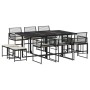 Set da Pranzo da Giardino 11 pz con Cuscini in Polyrattan Nero