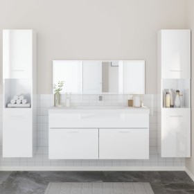 Set Mobili da Bagno 4 pz Bianco Lucido in Legno Multistrato