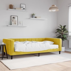 Divano Letto con Materasso Giallo 100x200 cm in Velluto