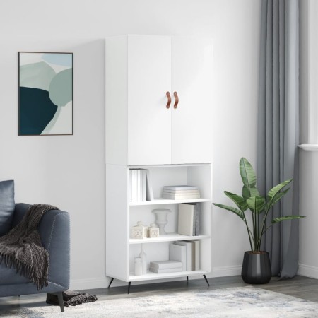 Credenza Bianco Lucido 69,5x34x180 cm in Legno Multistrato