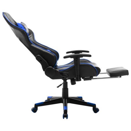 Sedia da Gaming con Poggiapiedi Blu e Nera in Similpelle