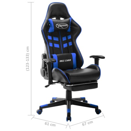 Sedia da Gaming con Poggiapiedi Blu e Nera in Similpelle