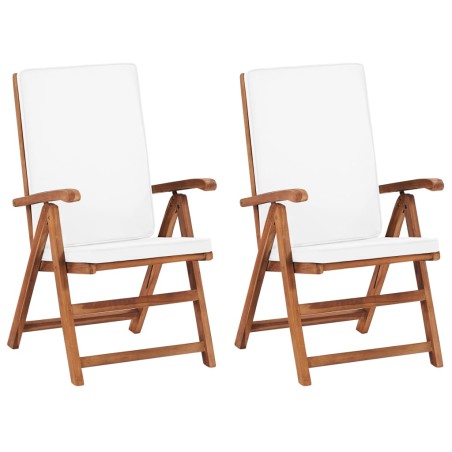 Sedie da Giardino con Cuscini 2 pz Legno Massello di Teak Crema