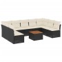 Set Divani da Giardino 10pz con Cuscini in Polyrattan Nero